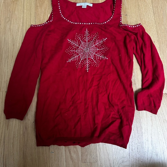Boston Proper Red Off-the-Shoulder Sweater - Picture 1 of 1